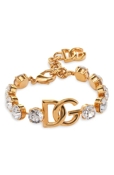 Shop Dolce & Gabbana Dg Logo Crystal Embellished Bracelet In Gold