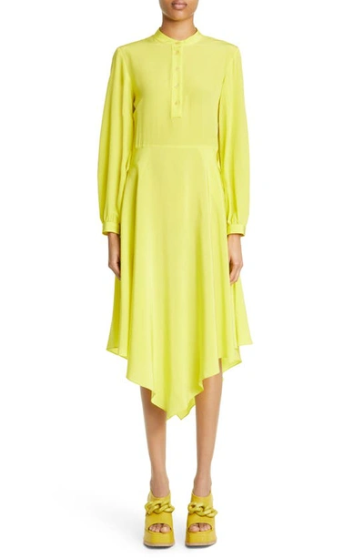 Shop Stella Mccartney Asymmetric Long Sleeve Silk Midi Dress In 8301-lime