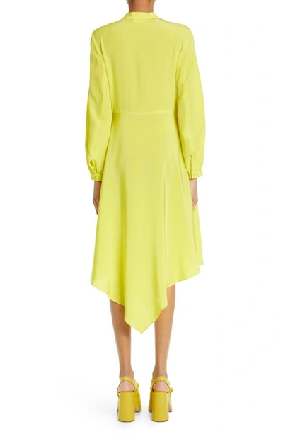 Shop Stella Mccartney Asymmetric Long Sleeve Silk Midi Dress In 8301-lime