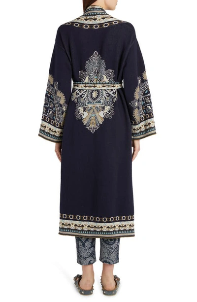Shop Etro Paisley Belted Sweater Coat In Navy