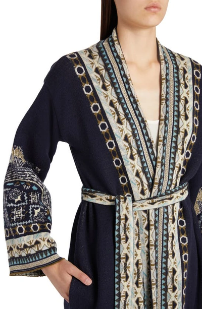 Shop Etro Paisley Belted Sweater Coat In Navy