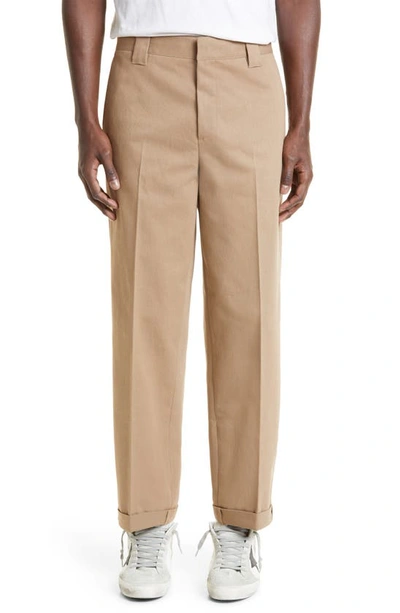 Golden Goose Khaki Beige Cotton Blend Trousers In Khaki Beige