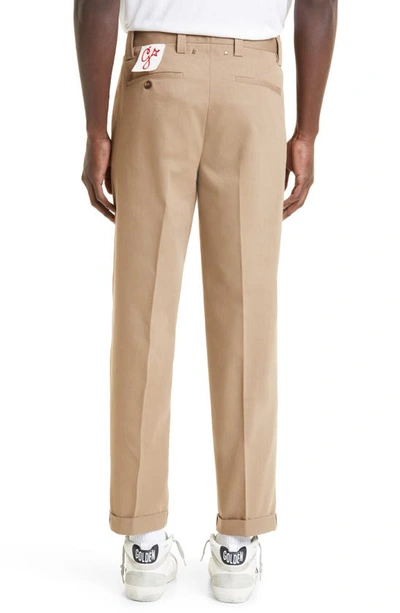 Golden Goose Khaki Beige Cotton Blend Trousers In Khaki Beige