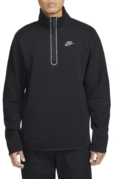 Shop Nike Tech Fleece Quarter-zip Pullover In Black/ Heather
