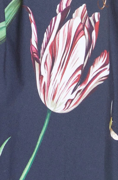 Shop Oscar De La Renta Tulip Mania Pleated One-shoulder Stretch Cotton Dress In Navy Multi