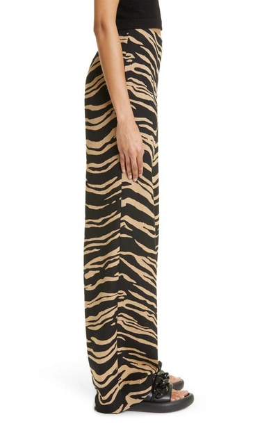 Shop Stella Mccartney Tiger Stripe Wide Leg Wool & Cotton Blend Pants In 9907 - Raffia