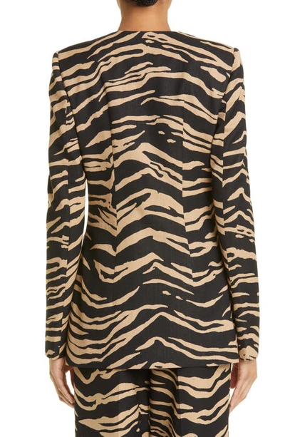 Shop Stella Mccartney Ring Detail Tiger Print Wool Blend Blazer In Raffia