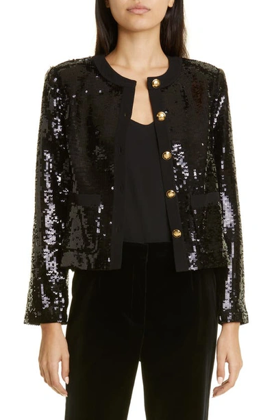 Shop Nili Lotan Katherine Crop Sequin Jacket In Black