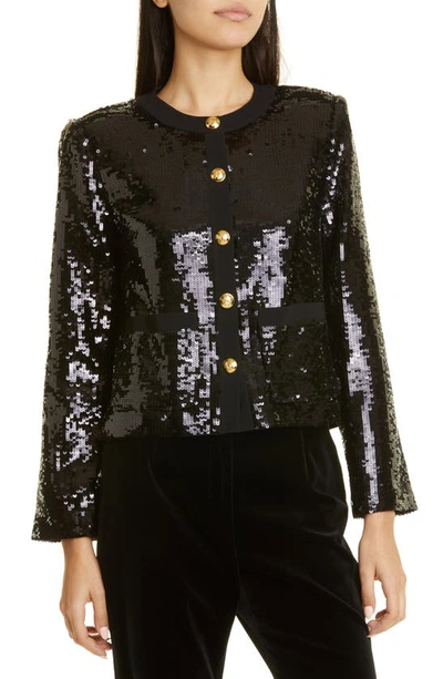 Shop Nili Lotan Katherine Crop Sequin Jacket In Black