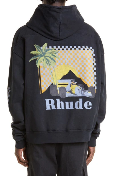 Shop Rhude Moonlight Tropics Graphic Hoodie In Vtg Black