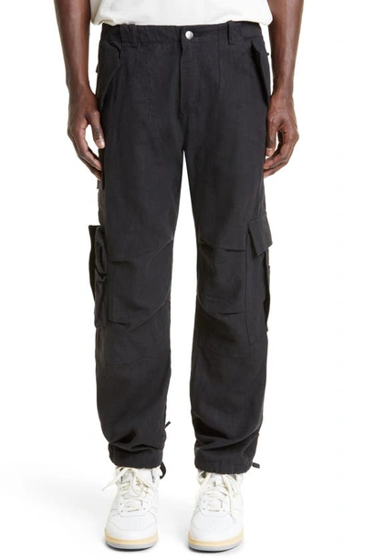 Shop Rhude Linen Cargo Pants In Black