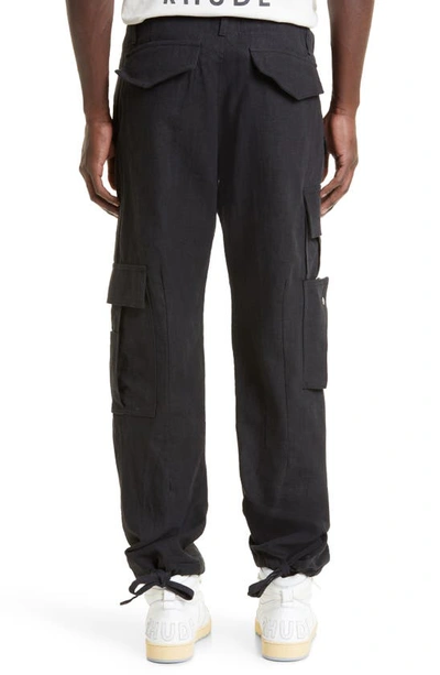 Shop Rhude Linen Cargo Pants In Black
