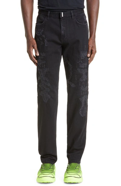 Givenchy Jeans Slim In Denim Destroyed In Black | ModeSens