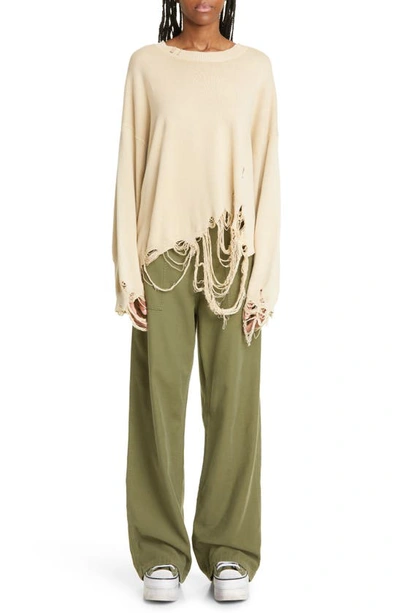 R13 Low-rise Wide Leg Cotton Trousers In Olive