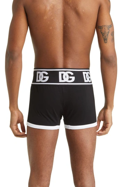 Shop Dolce & Gabbana Dg Logo Band Stretch Cotton Boxer Briefs In Black/ Whit