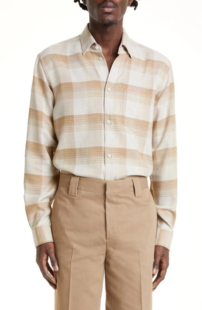 Shop Golden Goose Journey Plaid Button-up Shirt In White / Beige Check