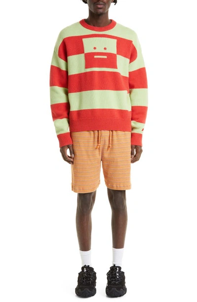 Shop Acne Studios Face Patch Stripe Cotton Shorts In Orange Multi