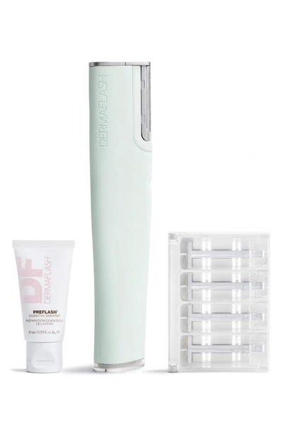 Shop Dermaflash Luxe+ Advanced Sonic Dermaplaning & Peach Fuzz Removal Set In Seafoam