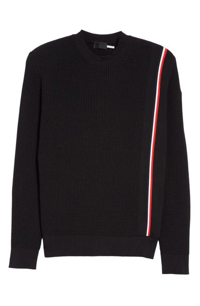 Shop Moncler Stripe Waffle Knit Sweater In Black