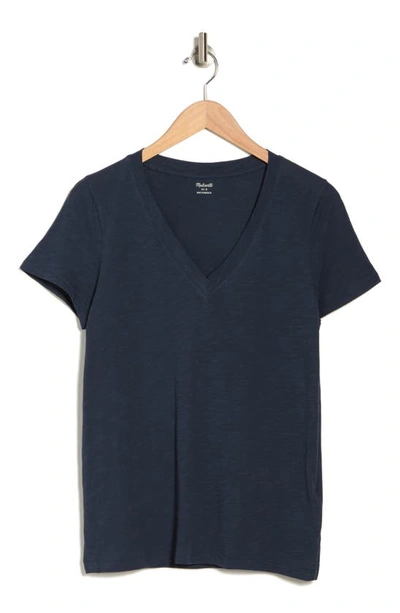 Shop Madewell Whisper Cotton V-neck T-shirt In Dark Baltic