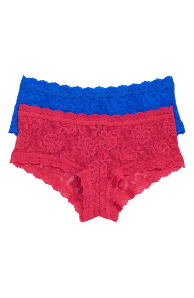 Shop Hanky Panky Assorted 2-pack Lace Boyshorts In Venetian Pink/ Sapphire