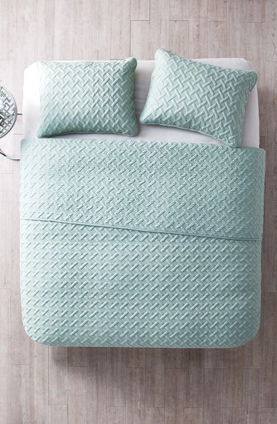 Vcny Home Nina Embossed Basketweave Quilt Set In Blue