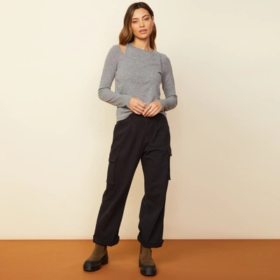 Monrow Asymmetric Long Sleeve Top In Granite