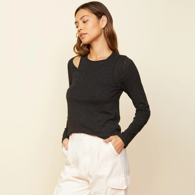 Monrow Asymmetric Long Sleeve Top In Black