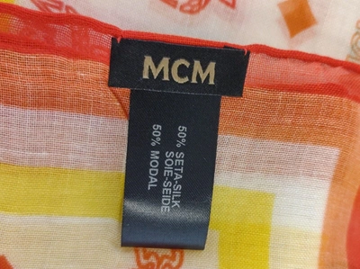 Shop Mcm White/rainbow Logo Silk/modal Jacquard Scarf