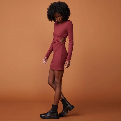 Monrow Brushed Rib Cut Out Dress In Rhubarb