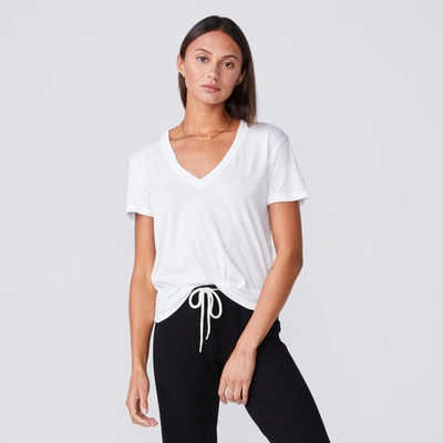 Shop Monrow Cotton Modal Relaxed V Neck Tee In White