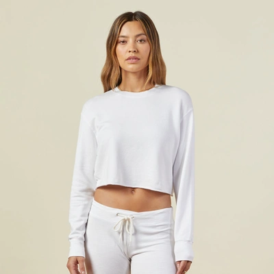 Monrow Cropped Boyfriend Sweatshirt In White