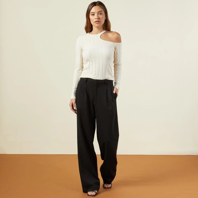 Monrow Flat Rib Asymmetric Long Sleeve In Off White