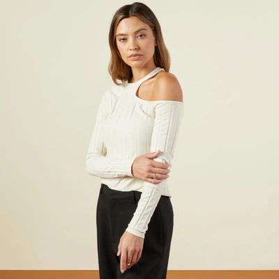 Monrow Flat Rib Asymmetric Long Sleeve In Off White