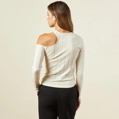 Monrow Flat Rib Asymmetric Long Sleeve In Off White