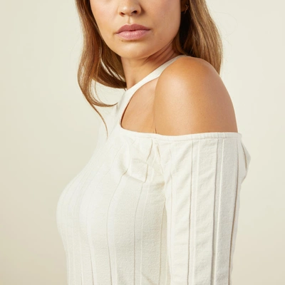 Monrow Flat Rib Asymmetric Long Sleeve In Off White