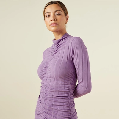 Monrow Archives Flat Rib Mock Shirred Dress In Aster Purple