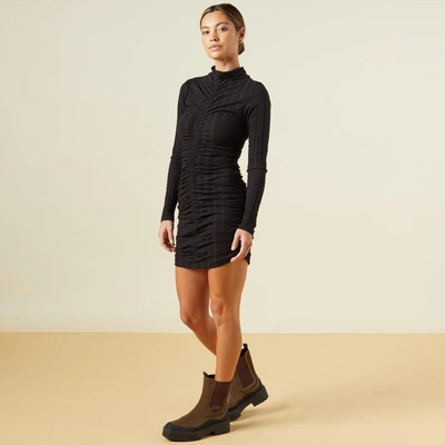 Monrow Flat Rib Mock Shirred Dress In Black