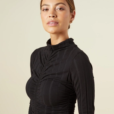 Monrow Flat Rib Mock Shirred Dress In Black