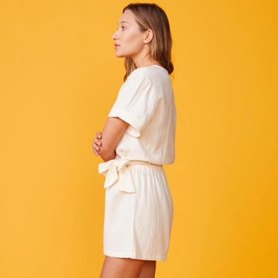 Monrow Archives Gauze Wrap Romper In Buttercream