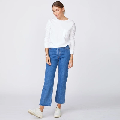 Monrow Long Sleeve Ex-boyfriend Pocket Crew In White