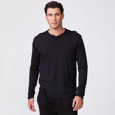 Monrow Long Sleeve Henley In Black