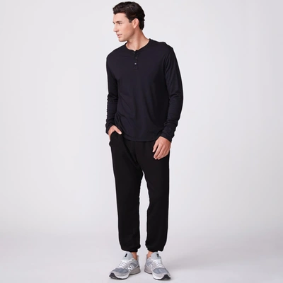 Monrow Long Sleeve Henley In Black