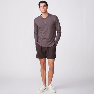 Monrow Long Sleeve Henley In Cocoa