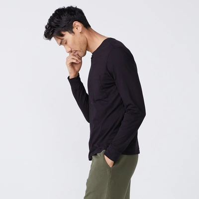 Monrow Long Sleeve Pocket Crew In Black