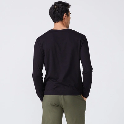 Monrow Long Sleeve Pocket Crew In Black