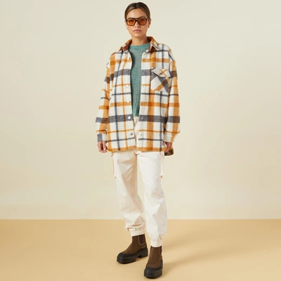 Monrow Plaid Snap-front Shacket In Black/nat/camel