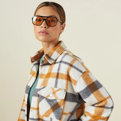 Monrow Plaid Snap-front Shacket In Black/nat/camel