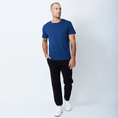Monrow Relaxed Pocket Crew In Navy Blue