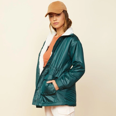Monrow Reversible Sherpa Lined Jacket In Deep Forest